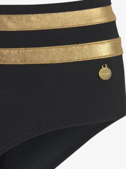 Bas de maillot de bain couleur unie avec empiècements couleur or