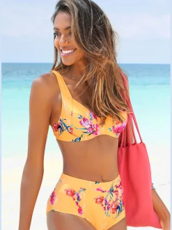 Bas de maillot de bain taille haute imprimé floral moderne