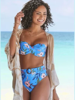 Bas de maillot de bain taille haute imprimé floral moderne