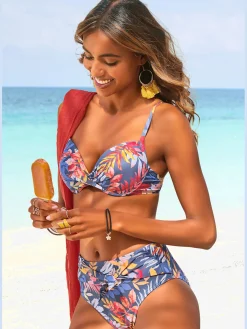 Bas de maillot de bain taille haute imprimé, effet de couleur différent pour chaque pièce