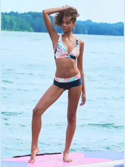 Bikini mini-short imprimé, effet de couleur différent pour chaque pièce