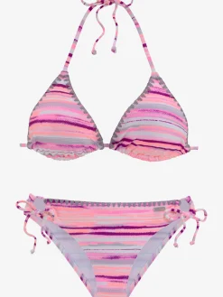 Bikini triangle design rayé coloré