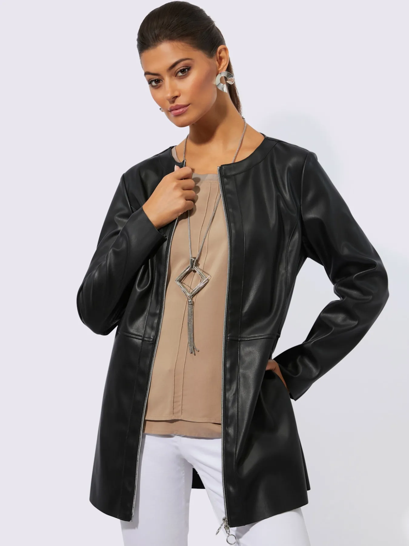 Blazer en synthétique coupe longue affinante