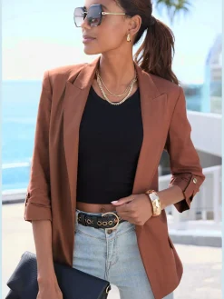 Blazer long blazer élégant avec fines épaulettes