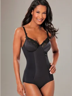 Body combiné à armatures, jolie dentelle brodée sur le haut des bonnets et les bretelles