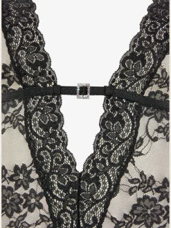 Body combiné érotique en dentelle élastique transparente
