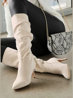 Bottes à glissière fronces tendance avec talon compensé confortable d'env. 8 cm