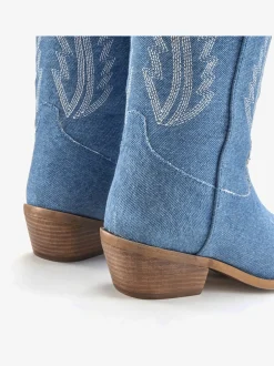Bottines cowboy look denim tendance avec coutures décoratives mode