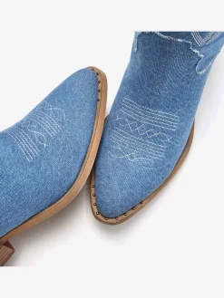 Bottines cowboy look denim tendance avec coutures décoratives mode