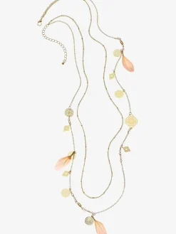 Chaîne longue avec plumes et pendentifs