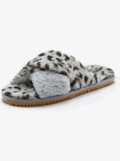 Chaussons imprimé léopard tendance et bande croisée confortable