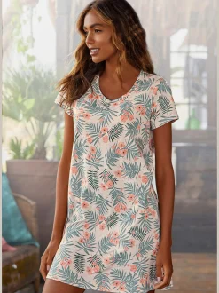 Chemise de nuit confortable avec imprimé palmiers