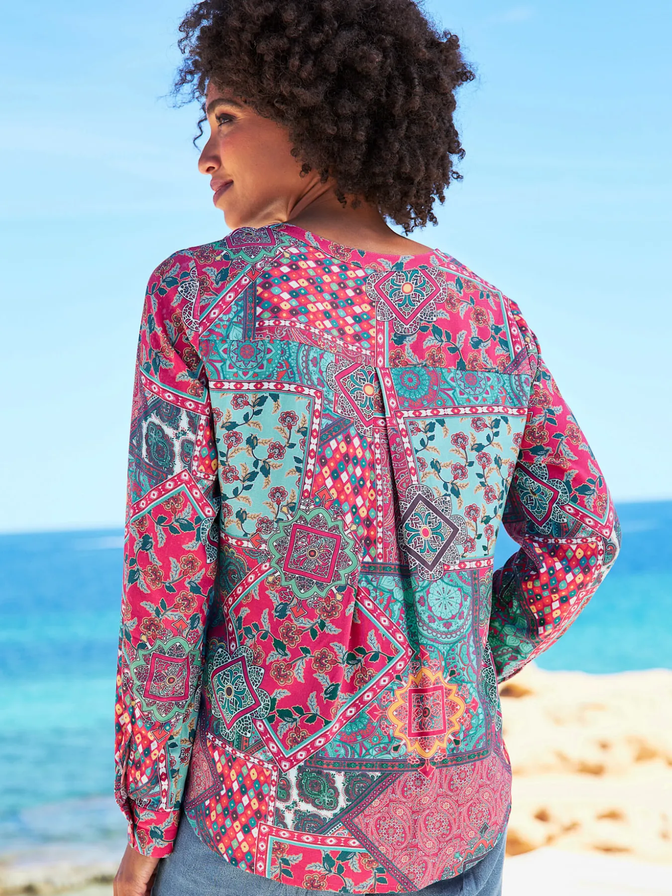 Chemisier à manches longues motif paisley coloré