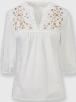 Chemisier en coton broderie contrastée