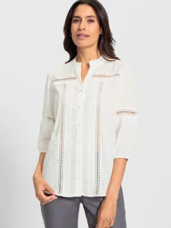 Chemisier en coton détails transparents en dentelle