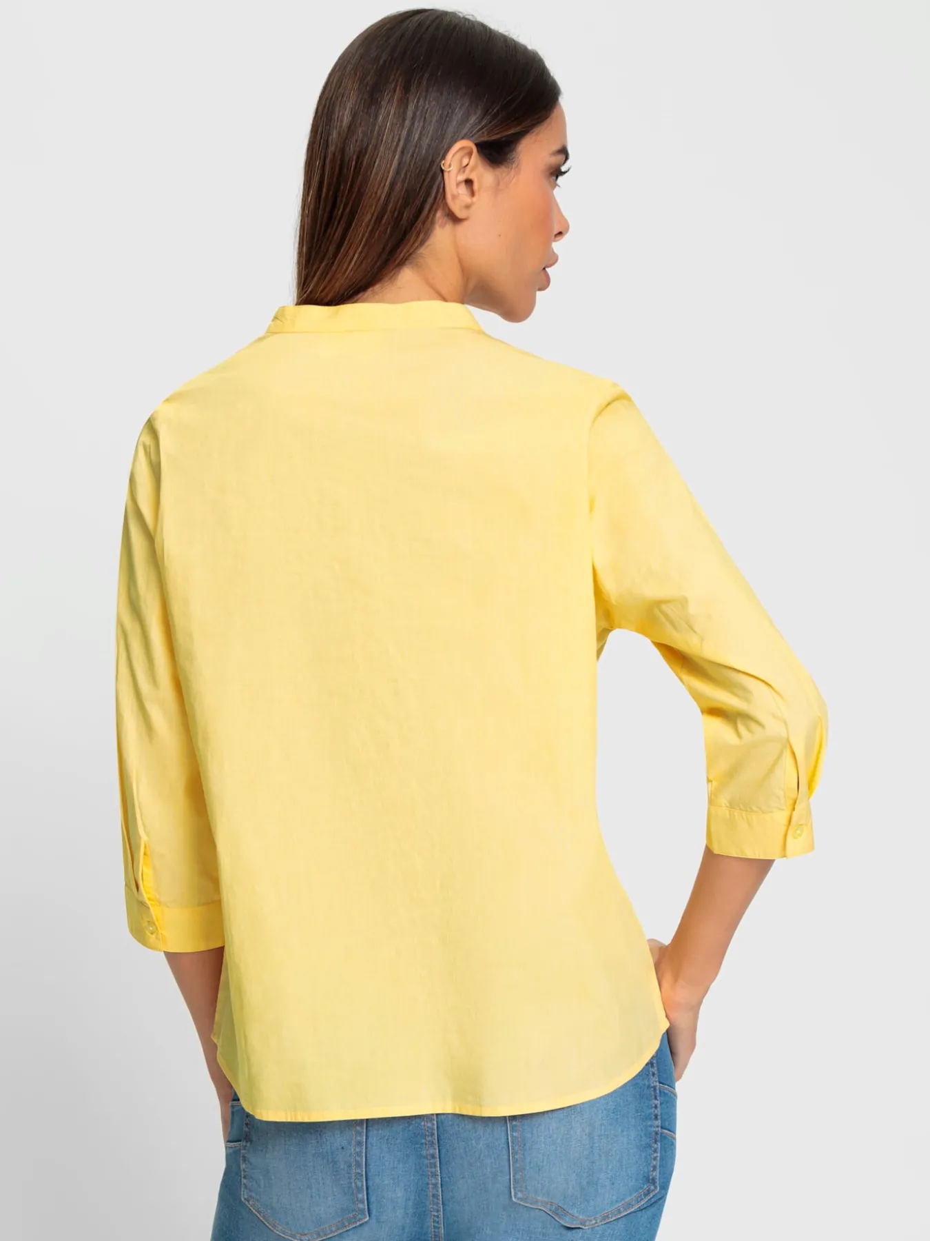 Chemisier en coton joli col montant avec encolure en v