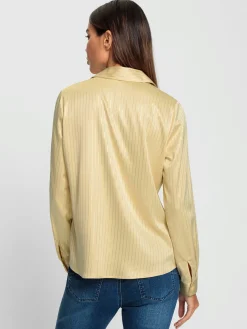 Chemisier en satin fines rayures couleur argent