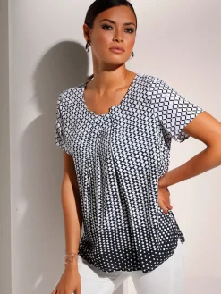 Chemisier évasé en viscose motif losange effet dégradé manches courtes
