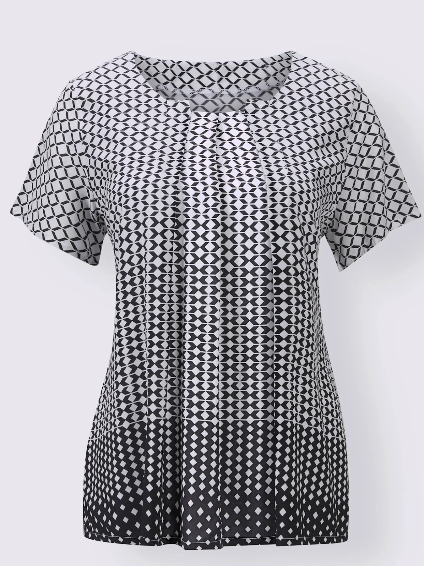 Chemisier évasé en viscose motif losange effet dégradé manches courtes