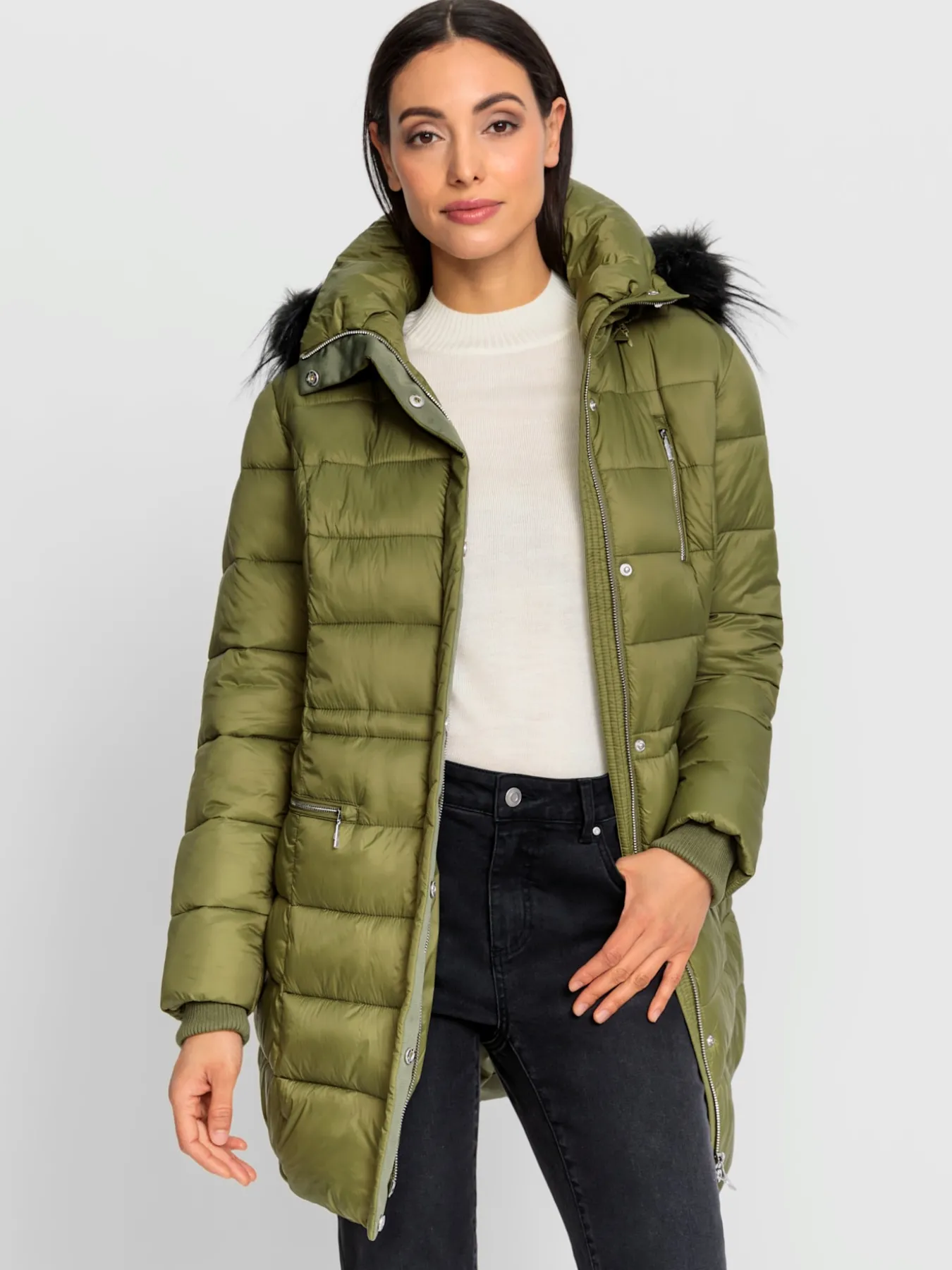 Doudoune imitation fourrure amovible sur capuche amovible