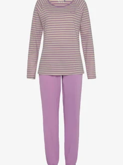 Ensemble pyjama avec rayures en fils teintés et broderie sur la poitrine