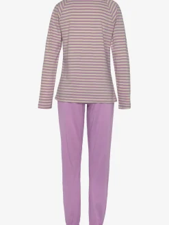 Ensemble pyjama avec rayures en fils teintés et broderie sur la poitrine