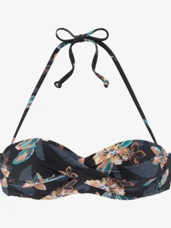 Haut de bikini bandeau à armatures imprimé fleurs d'hibiscus tropical
