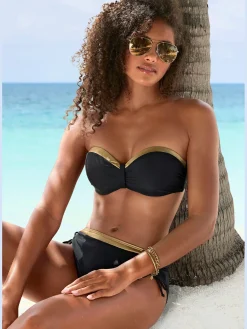 Haut de bikini bandeau à armatures couleur unie avec empiècement couleur or