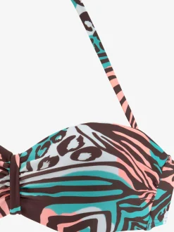 Haut de bikini bandeau à armatures imprimé, effet de couleur différent pour chaque pièce