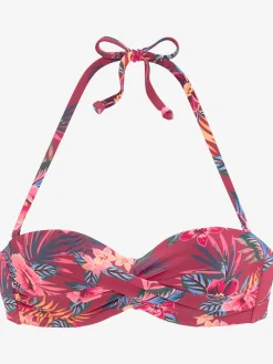 Haut de bikini bandeau à armatures imprimé tropical