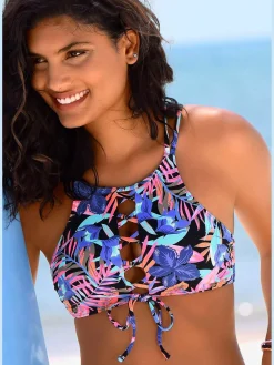 Haut de bikini bustier bretelles doubles croisées au dos