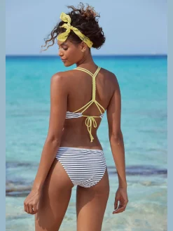 Haut de bikini push-up design rayé avec détails contrastés