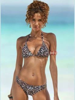Haut de bikini triangle imprimé léopard tendance et bord ondulé