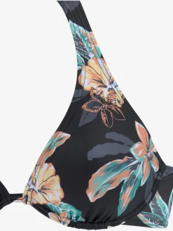 Haut de maillot de bain à armatures imprimé avec fleurs d'hibiscus tendance