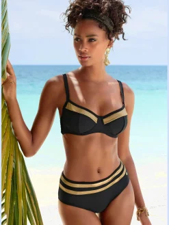 Haut de maillot de bain à armatures couleur unie avec empiècement couleur or