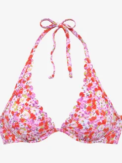 Haut de maillot de bain à armatures bords ondulés au laser