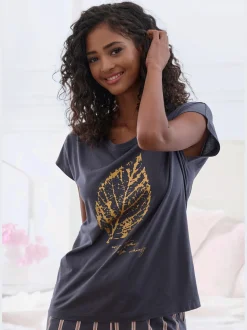 Haut de pyjama t-shirt avec imprimé feuille