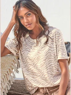 Haut de pyjama t-shirt confortable avec manches mi-longues