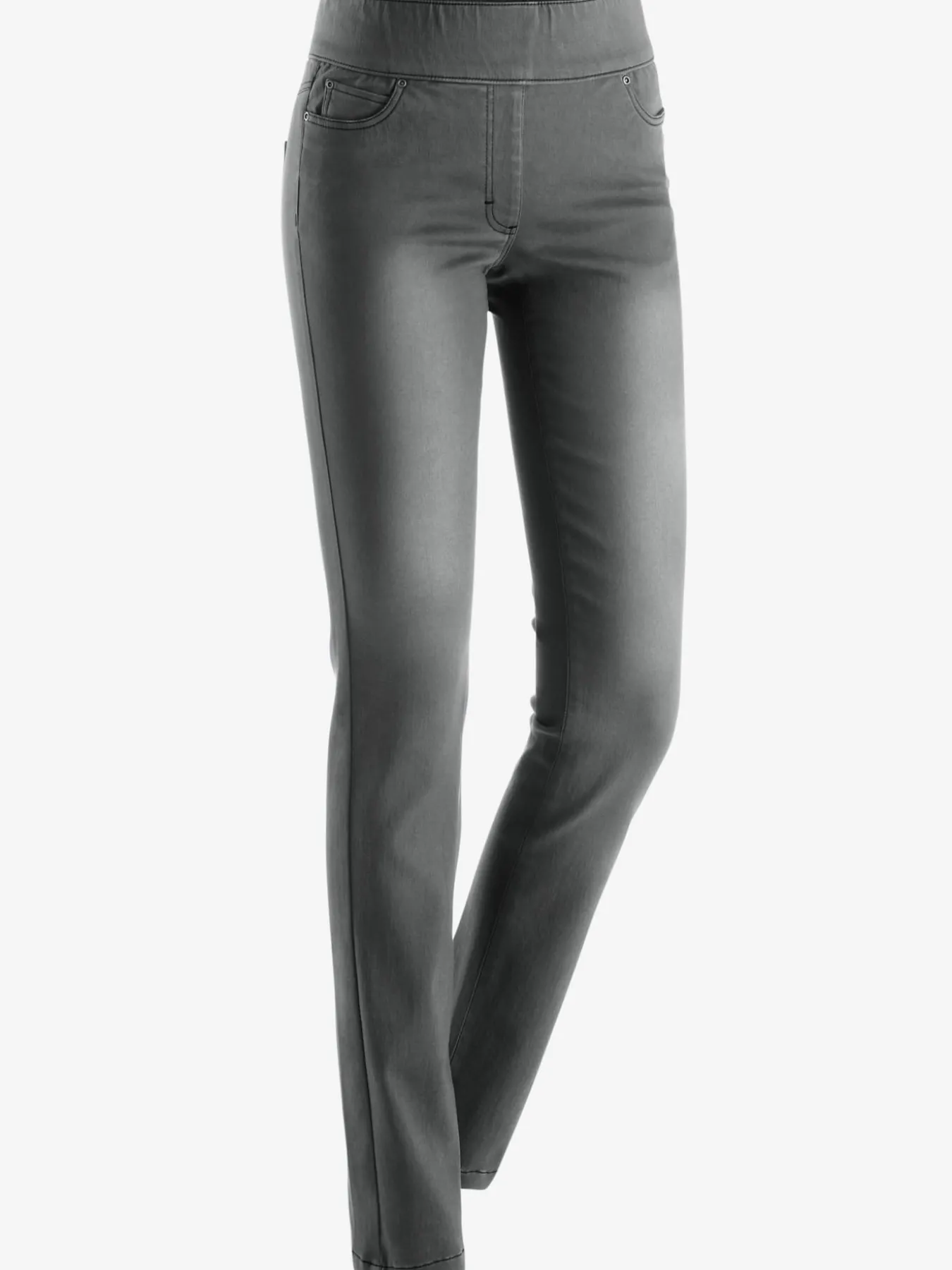 Jean femme 5 poches large ceinture élastique coupe slim