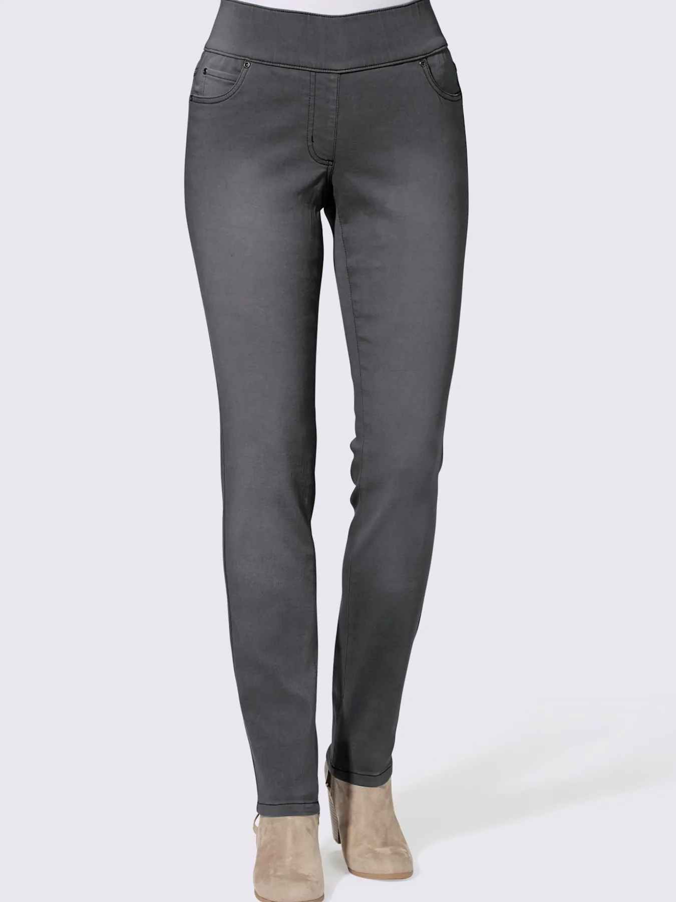 Jean femme 5 poches large ceinture élastique coupe slim