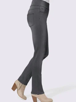 Jean femme 5 poches large ceinture élastique coupe slim