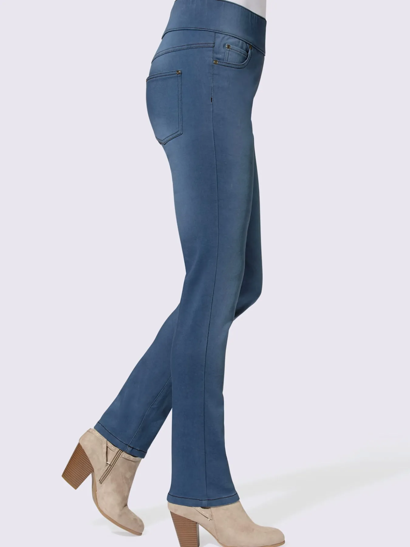 Jean femme 5 poches large ceinture élastique coupe slim