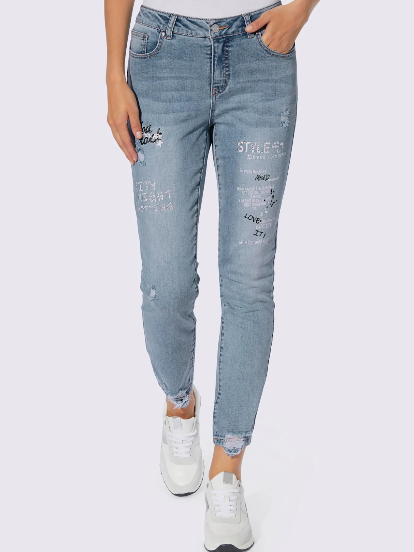 Jean inscription avec petites pierres brillantes fantaisie