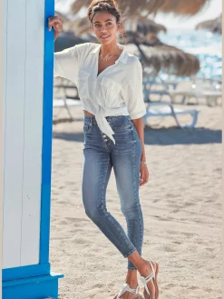 Jean taille haute jegging taille haute avec boutons