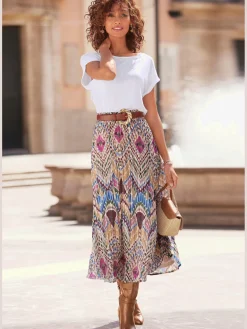 Jupe plissee jupe en mousseline à ceinture élastique