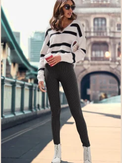 Legging caleçon extensible à fines rayures