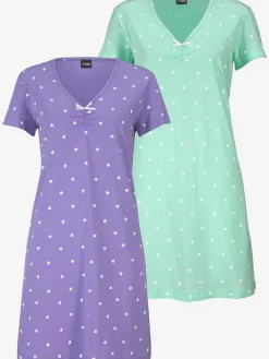 Lot de 2 chemises de nuit courte avec imprimé petits cœurs