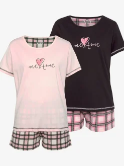 Lot de 2 pyjamas courts avec imprimé devant et short à carreaux