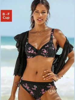 Maillot de bain à armatures motif tendance avec fleurs et pois