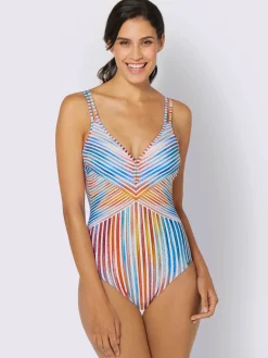 Maillot de bain 1 pièce motif rayé multicolore